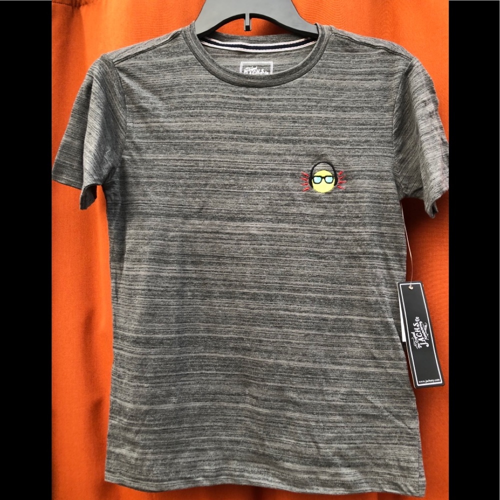 Jachs Original T Shirt Boys M Smiley Face Headphones Gray Unisex Happy Face